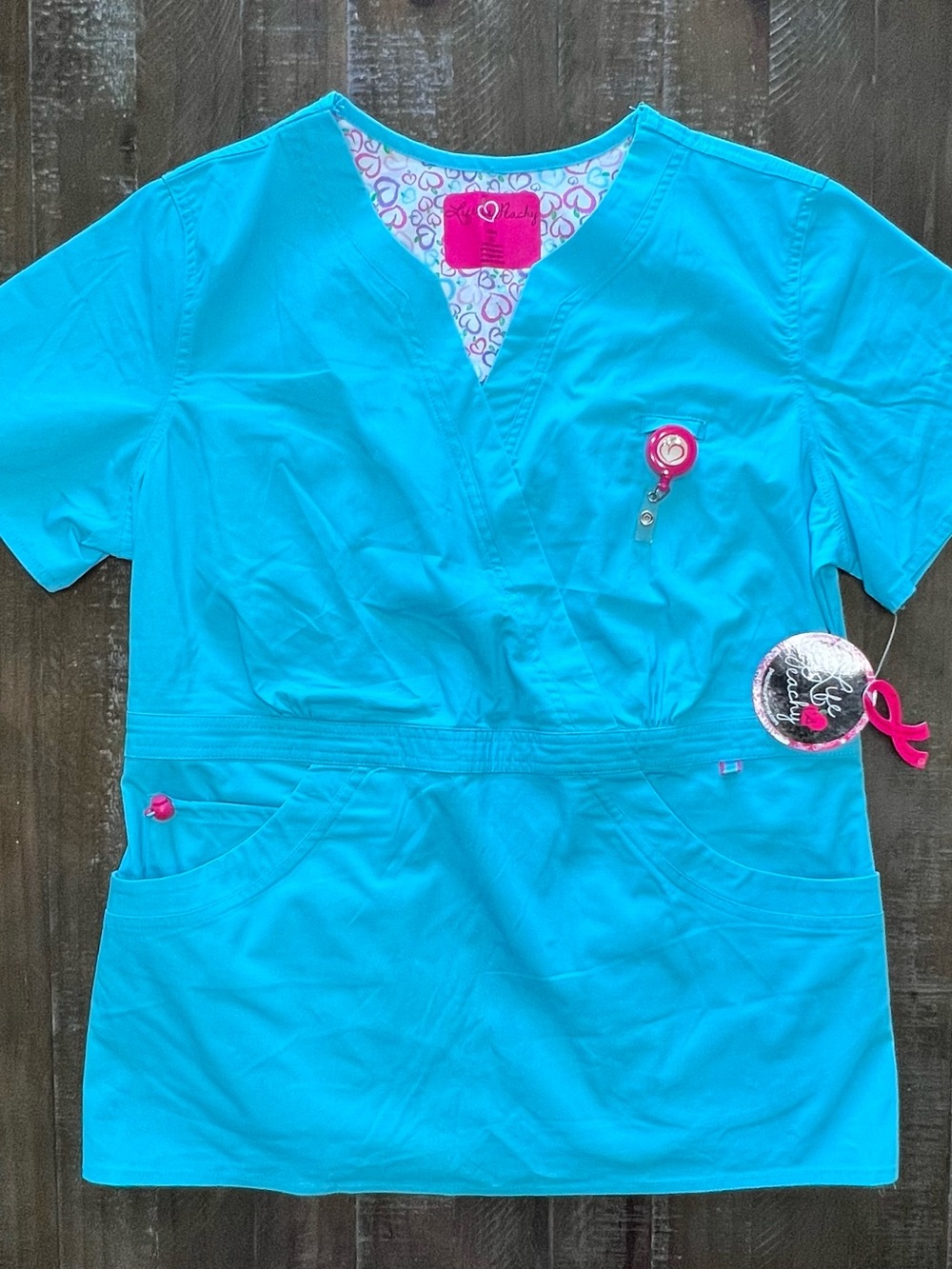Life Is Peachy Scrub Top Women XL #4246 Madi Mock Uniform • NEW
